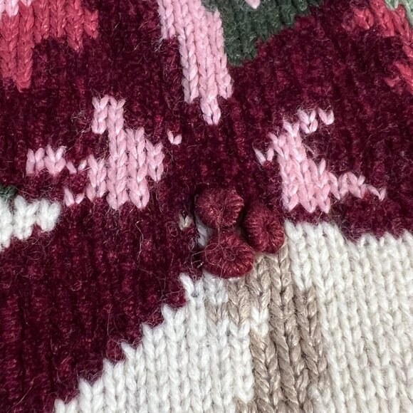 Embroidered by Hand Vintage Christmas Cardigan Grandma Pink Oversized Large - Picture 12 of 13